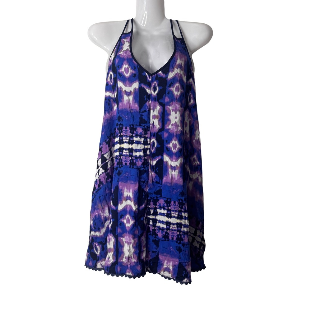 En Creme Tie Dye Dress Sleeveless Casual Summer Dress Purple Blue M